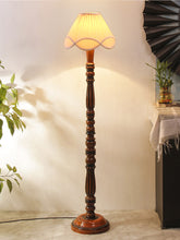 Vintage Off-White Cotton Wooden Floor Lamp
